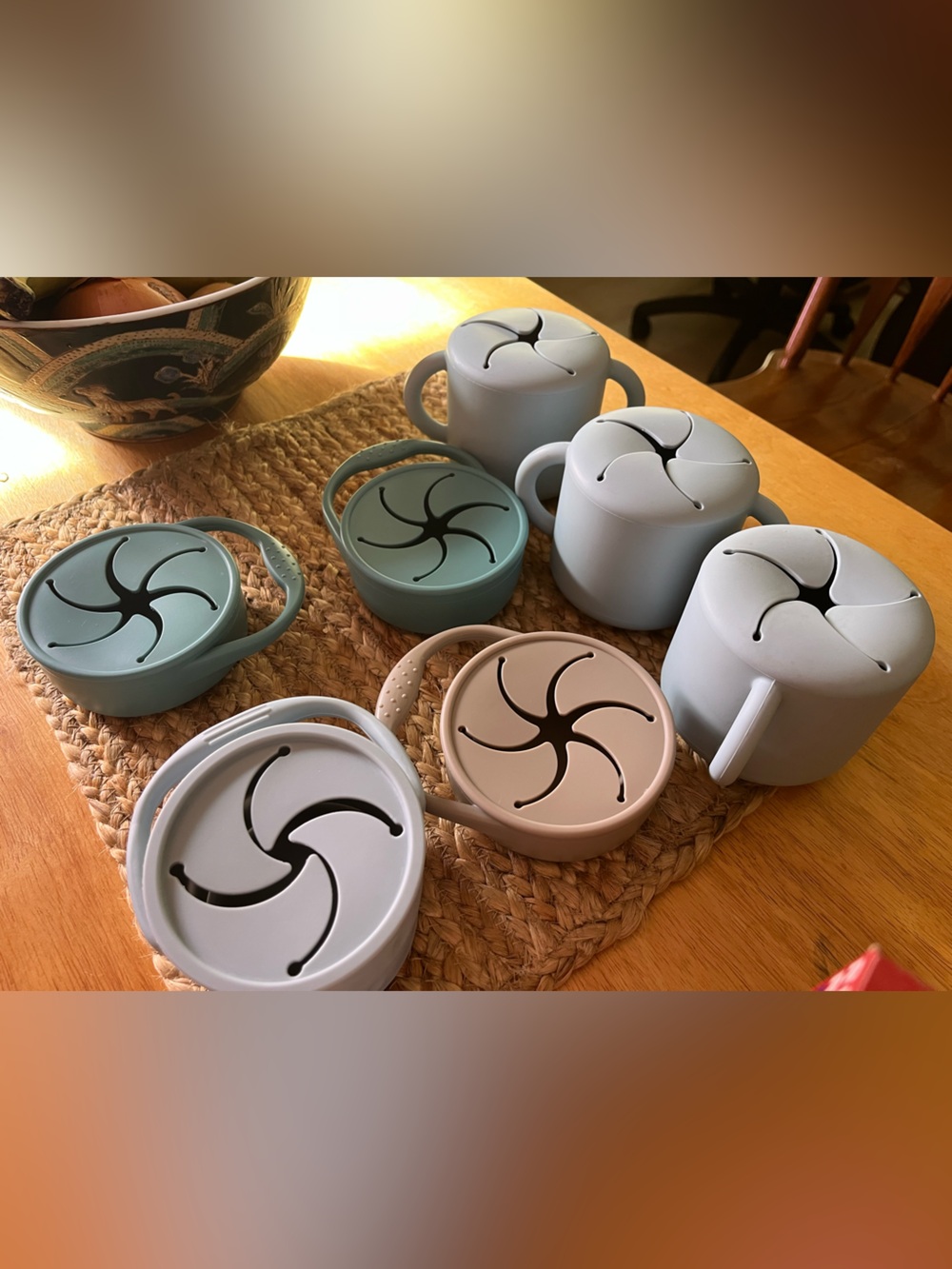 Silicone Snack Cup Set in Sage, Beige, and Light Gray - No Brand